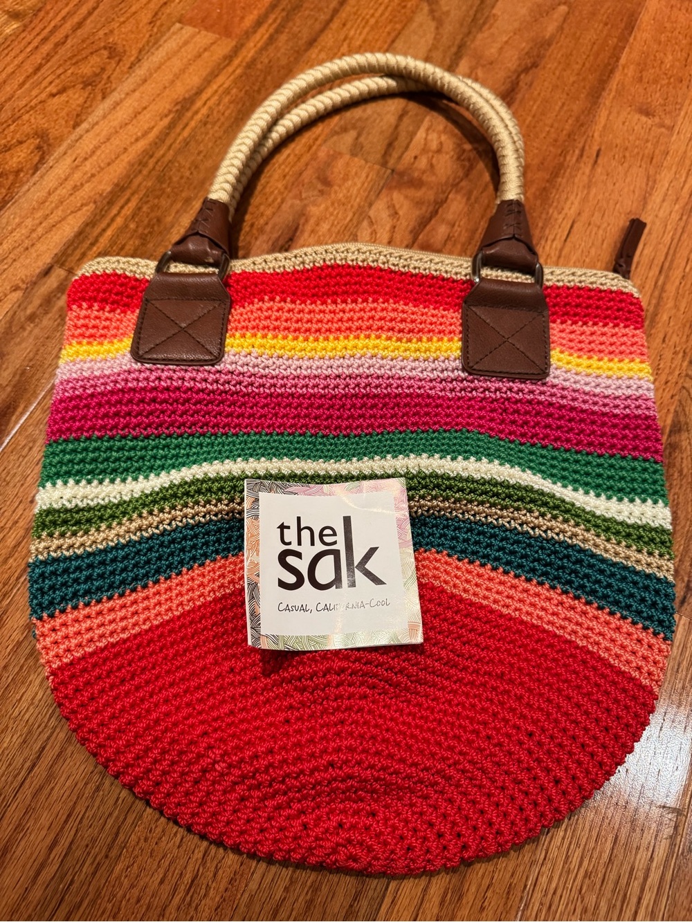 The Sak Multicolor Striped Crochet Tote with Rope Handles